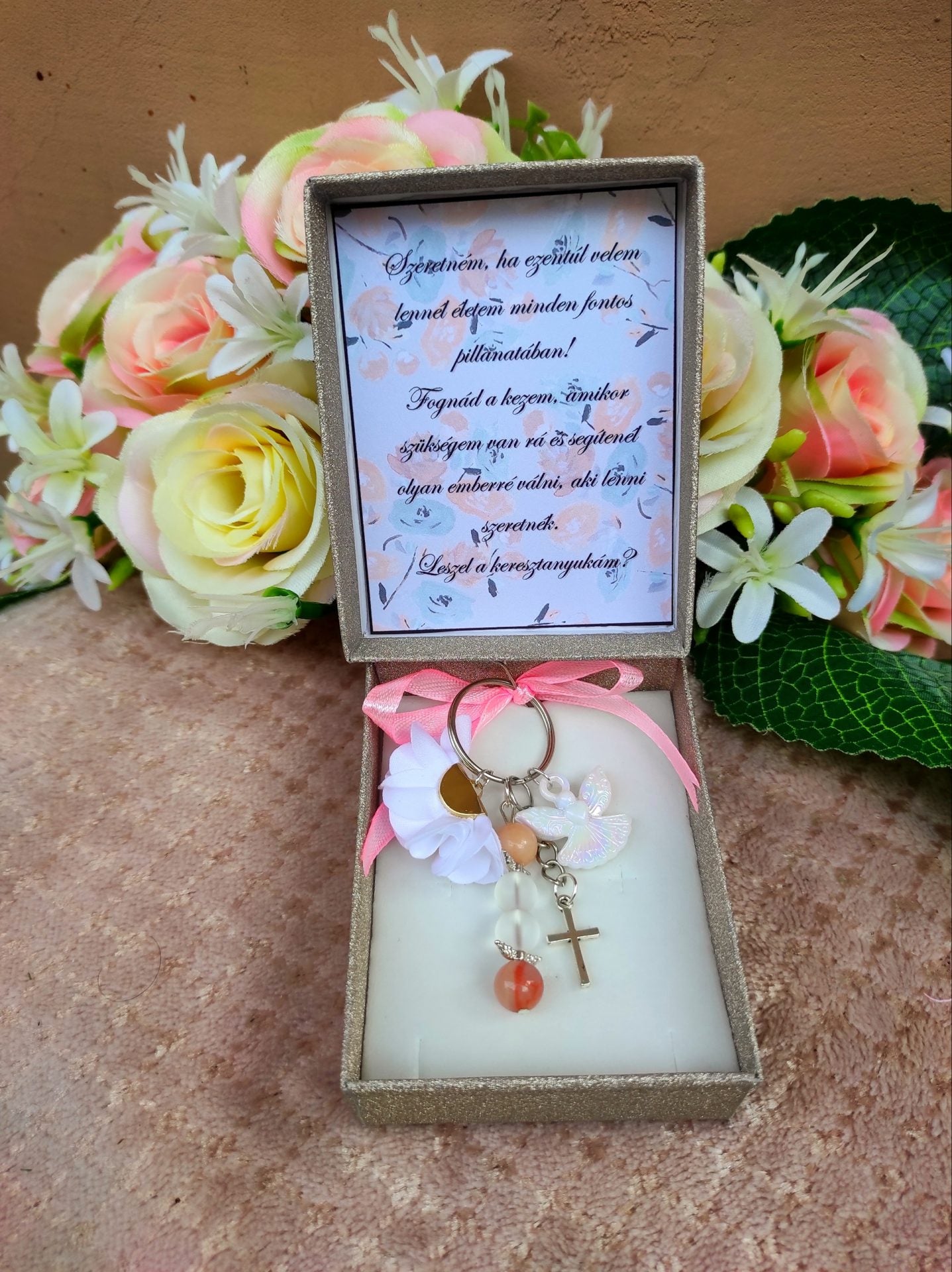 Keresztszülő felkérő ajándék kulcstartó